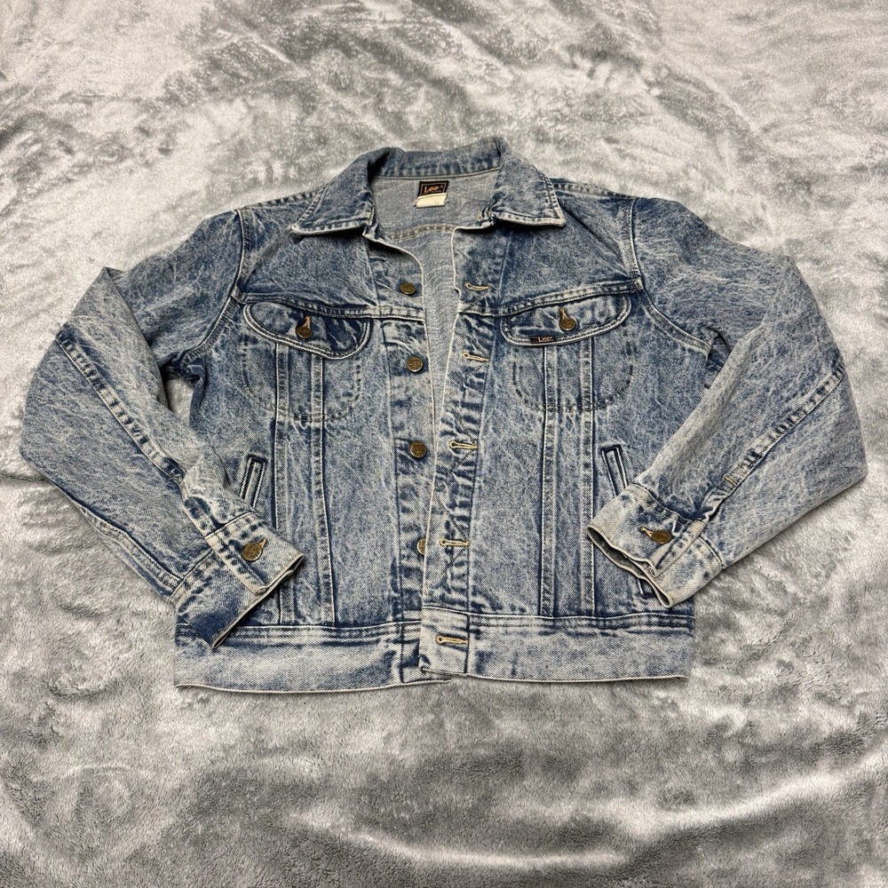 Vintage Lee Denim Jean Jacket Women's 16 Acid Wash Faded